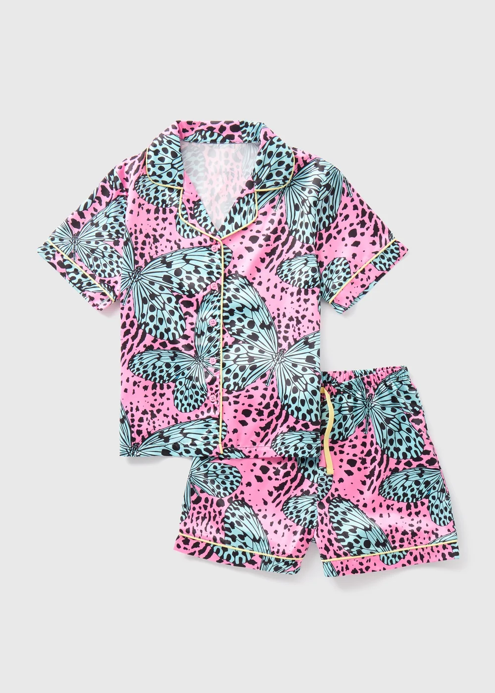Girls Blue Butterfly Print Satin Pyjama Set (4-13yrs) - Age 4 Years Image 1