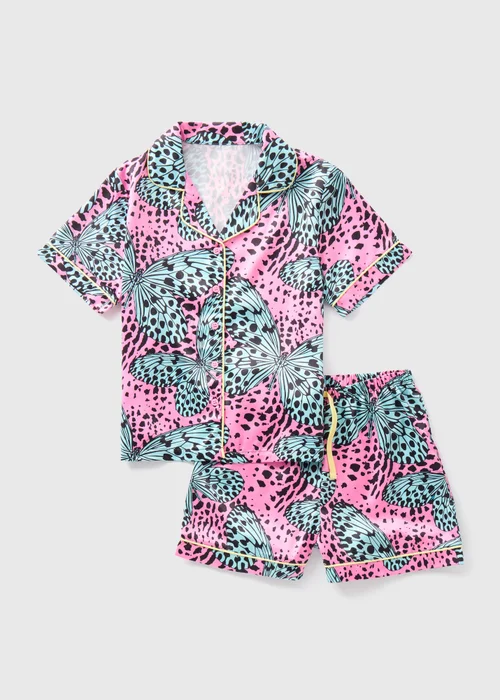 Girls Blue Butterfly Print Satin Pyjama Set (4-13yrs) - Age 4 Years Image 1