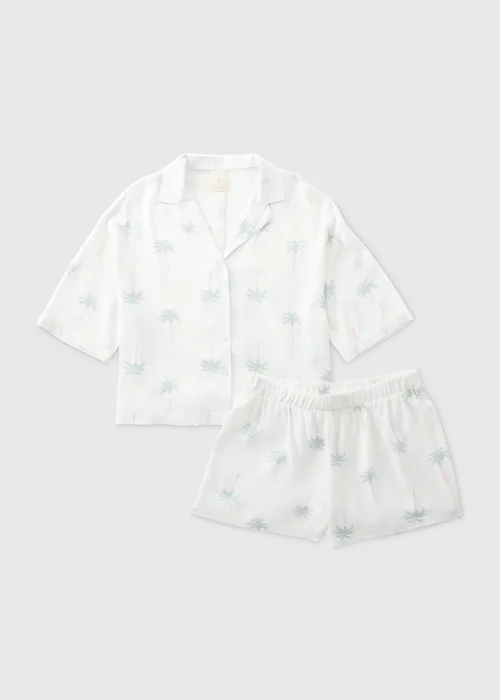 Cream Palm Print Viscose Pyjama Set - Size 8 Image 4