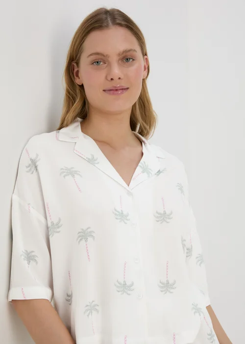 Cream Palm Print Viscose Pyjama Set - Size 8 Image 3