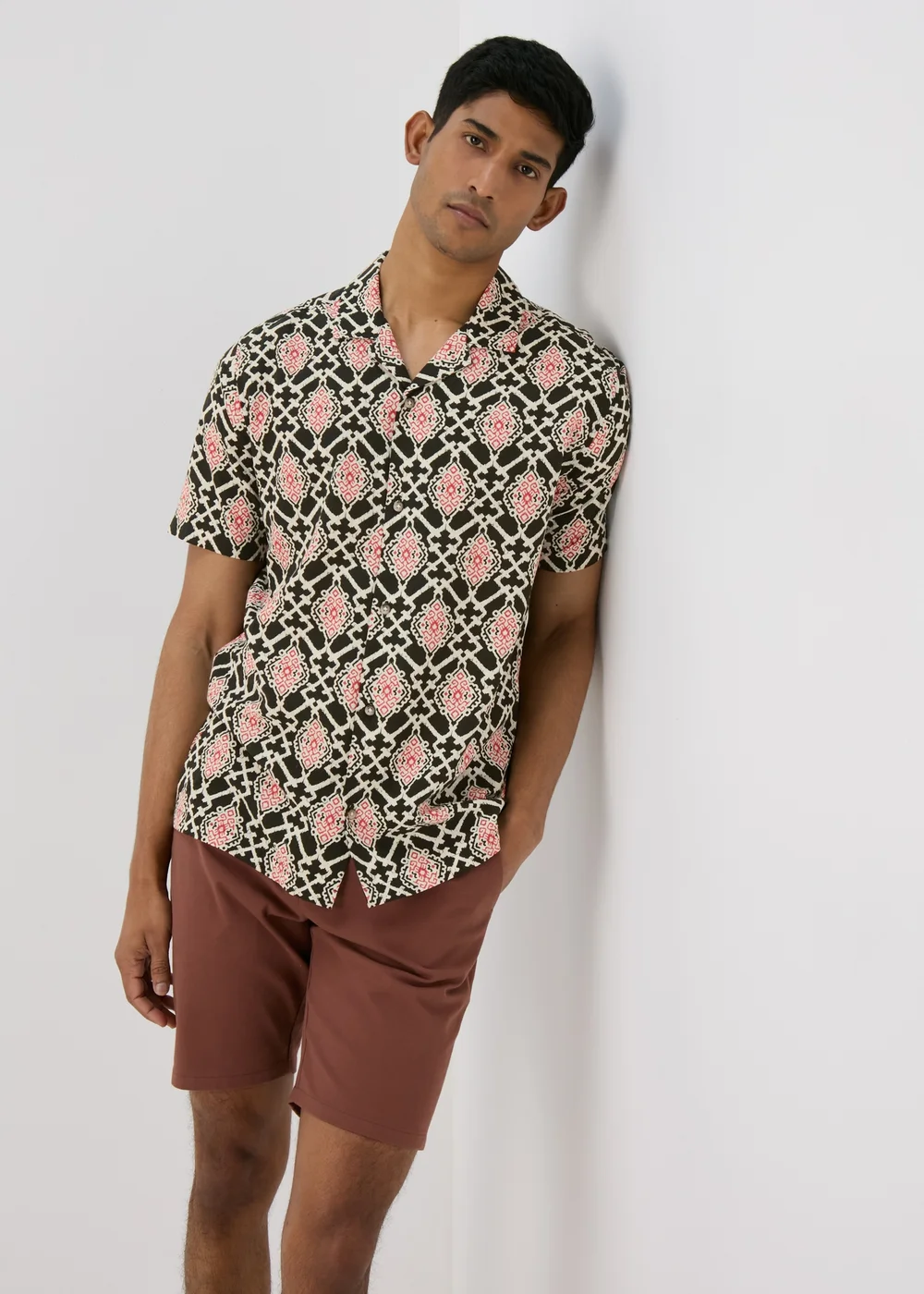 Black Aztec Print Textured Shirt - Small Image 1