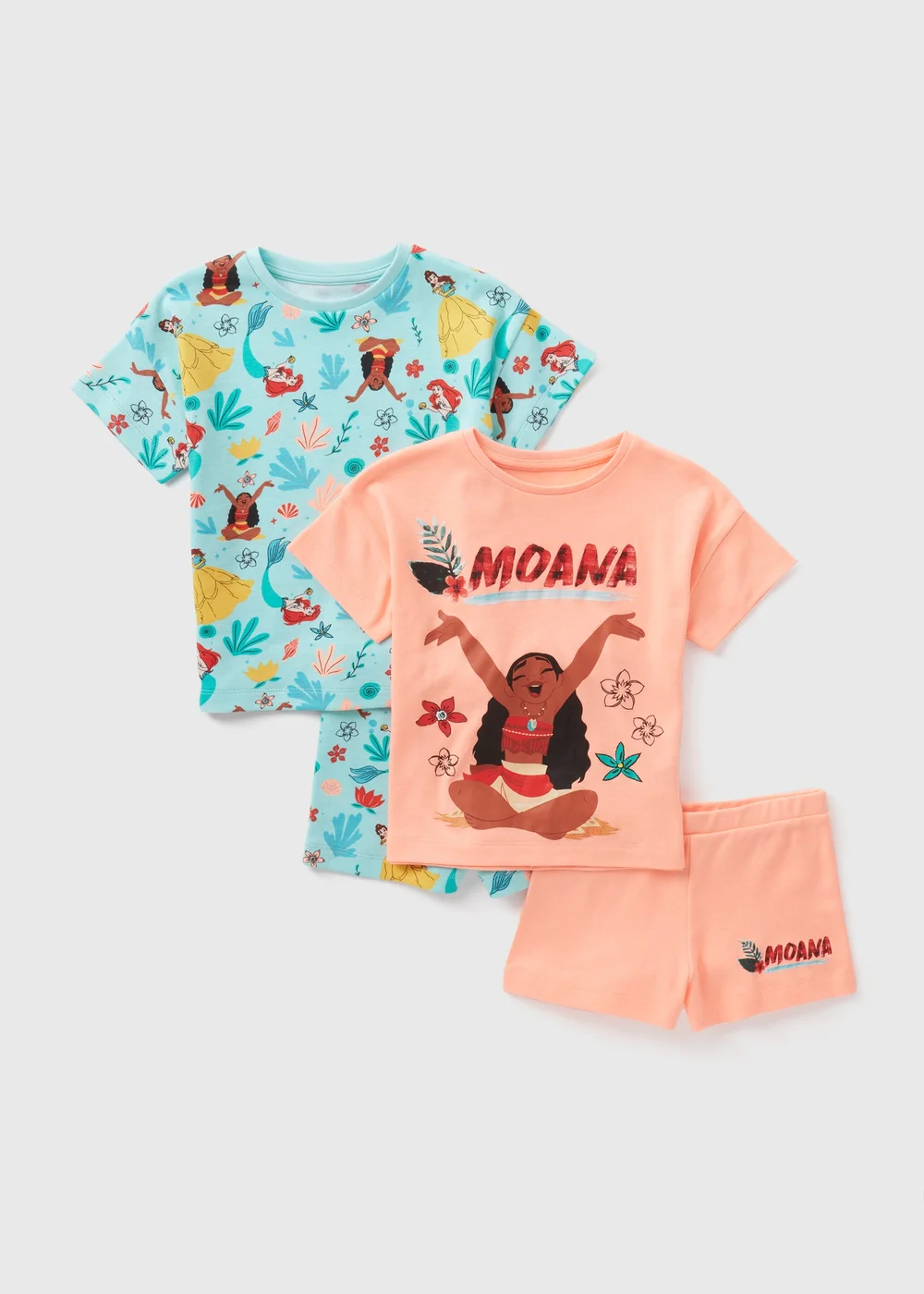 Disney 2 Pack Kids Orange Princess Pyjama Top & Short sets (1-7yrs) - 1 half year to 2 Image 1