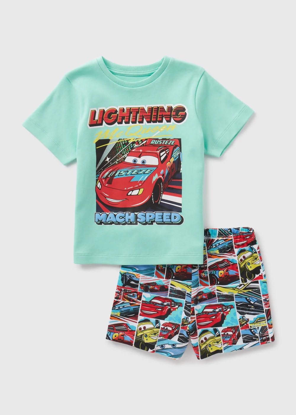 Disney Kids Green Cars Pyjama Top & Shorts Set (1-7yrs) - 1 half year to 2 Image 1