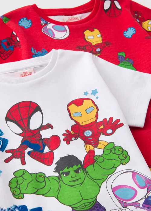 2 Pack Marvel Kids Red Spidey Friends Pyjama Top & Shorts Set (1-7yrs) - 1 half year to 2 Image 2