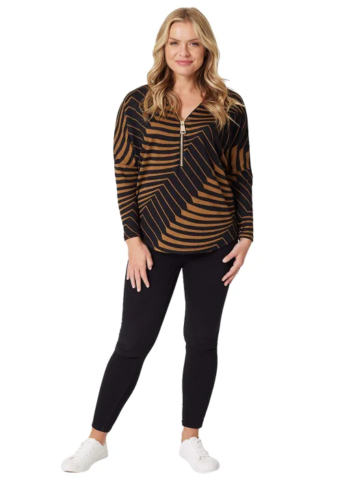 Izabel London Mocha Striped Zip Front Oversized Jumper - 8 Image 4