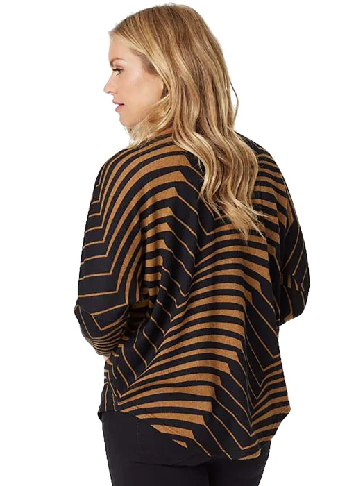 Izabel London Mocha Striped Zip Front Oversized Jumper - 8 Image 2