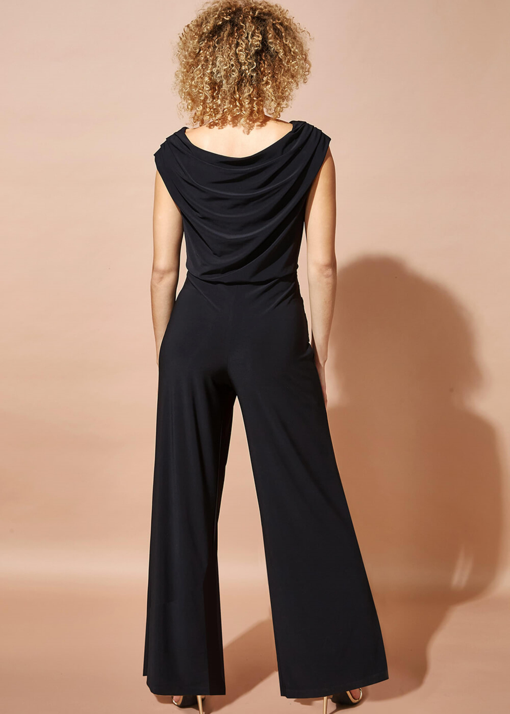 Roman Black Cowl Neck Ruched Stretch Jumpsuit - 12 Image 3