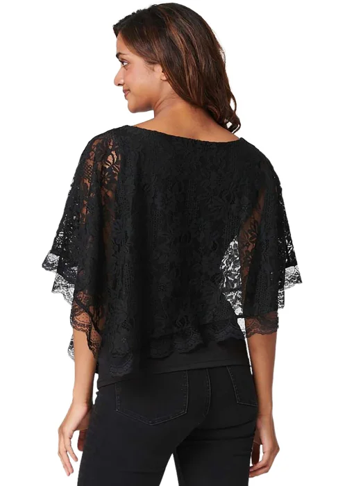 Izabel London Black Lace Overlay 1/2 Sleeve Top - 8 Image 2