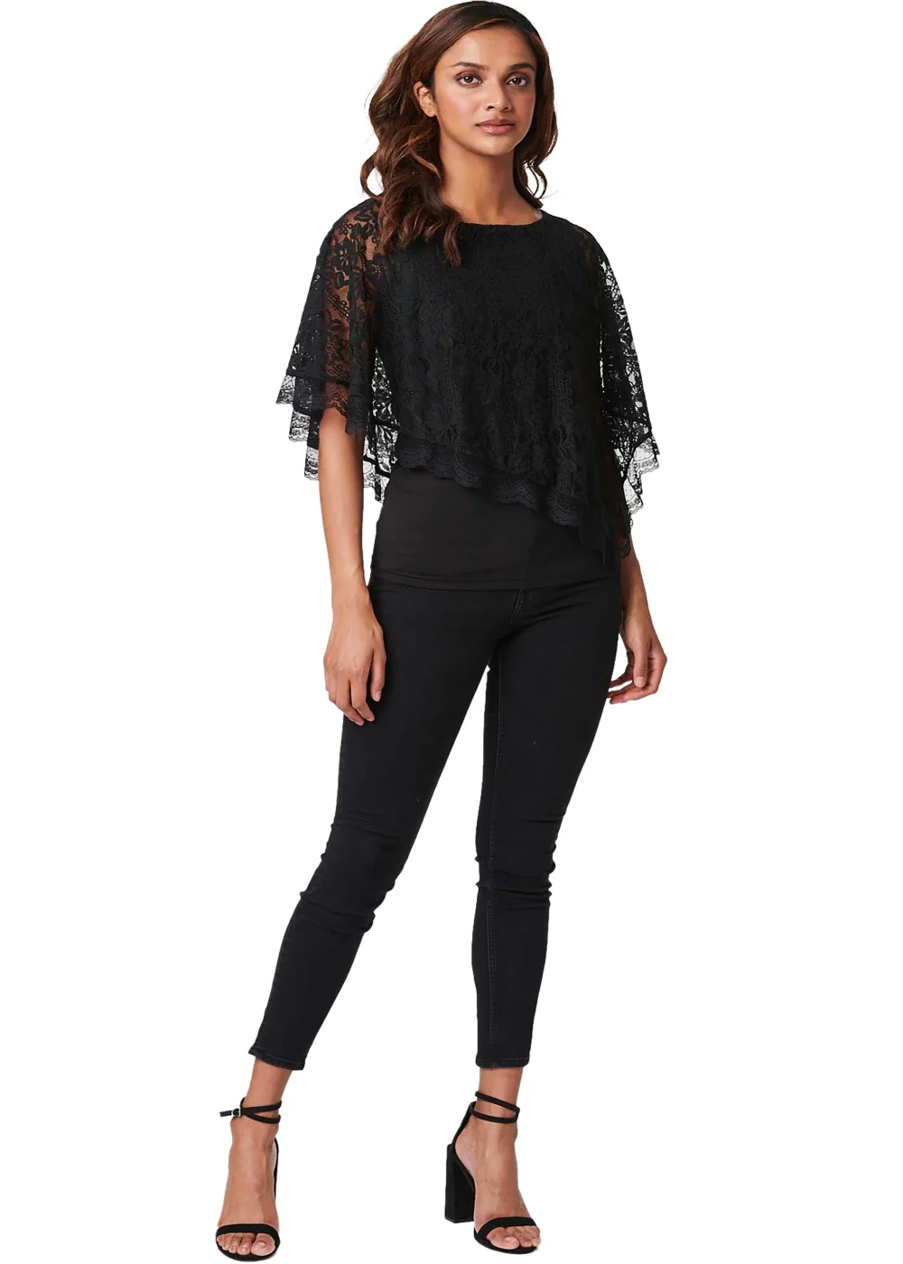 Izabel London Black Lace Overlay 1/2 Sleeve Top - 8 Image 4