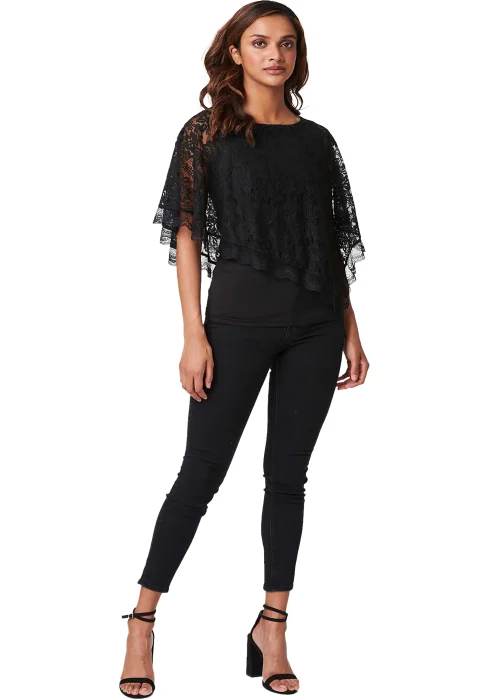 Izabel London Black Lace Overlay 1/2 Sleeve Top - 8 Image 4