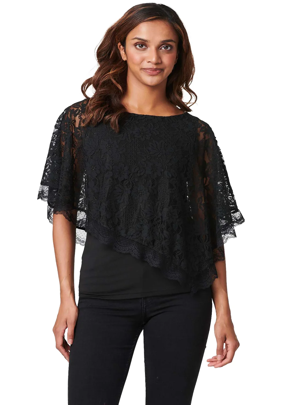 Izabel London Black Lace Overlay 1/2 Sleeve Top - 8 Image 1