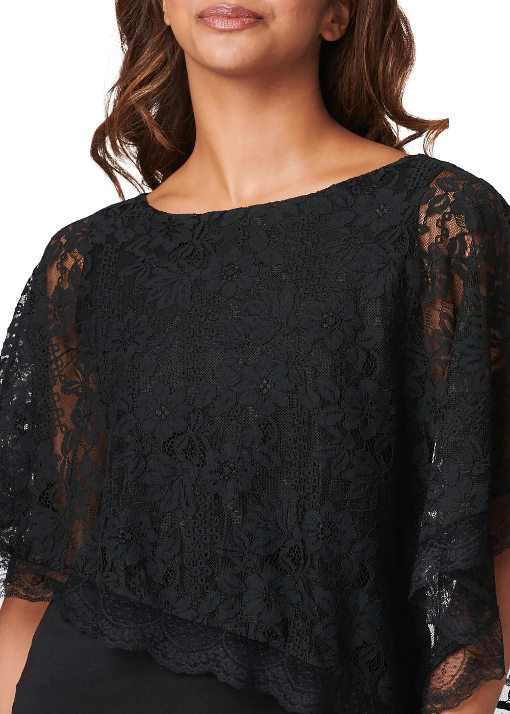 Izabel London Black Lace Overlay 1/2 Sleeve Top - 8 Image 3