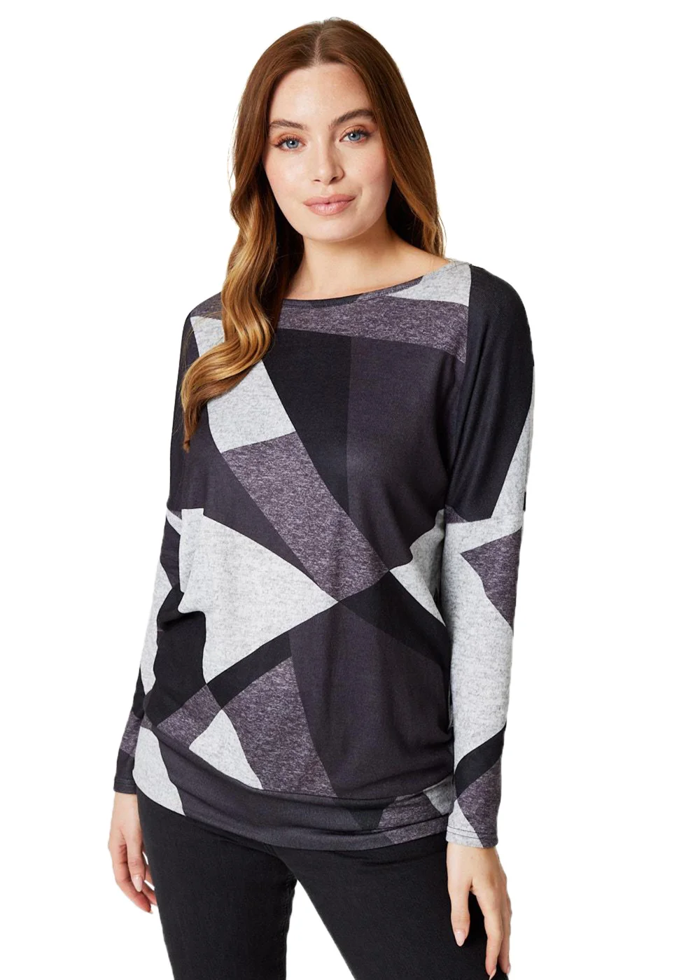 Izabel London Grey Abstract Print Relaxed Sweater - 8 Image 1