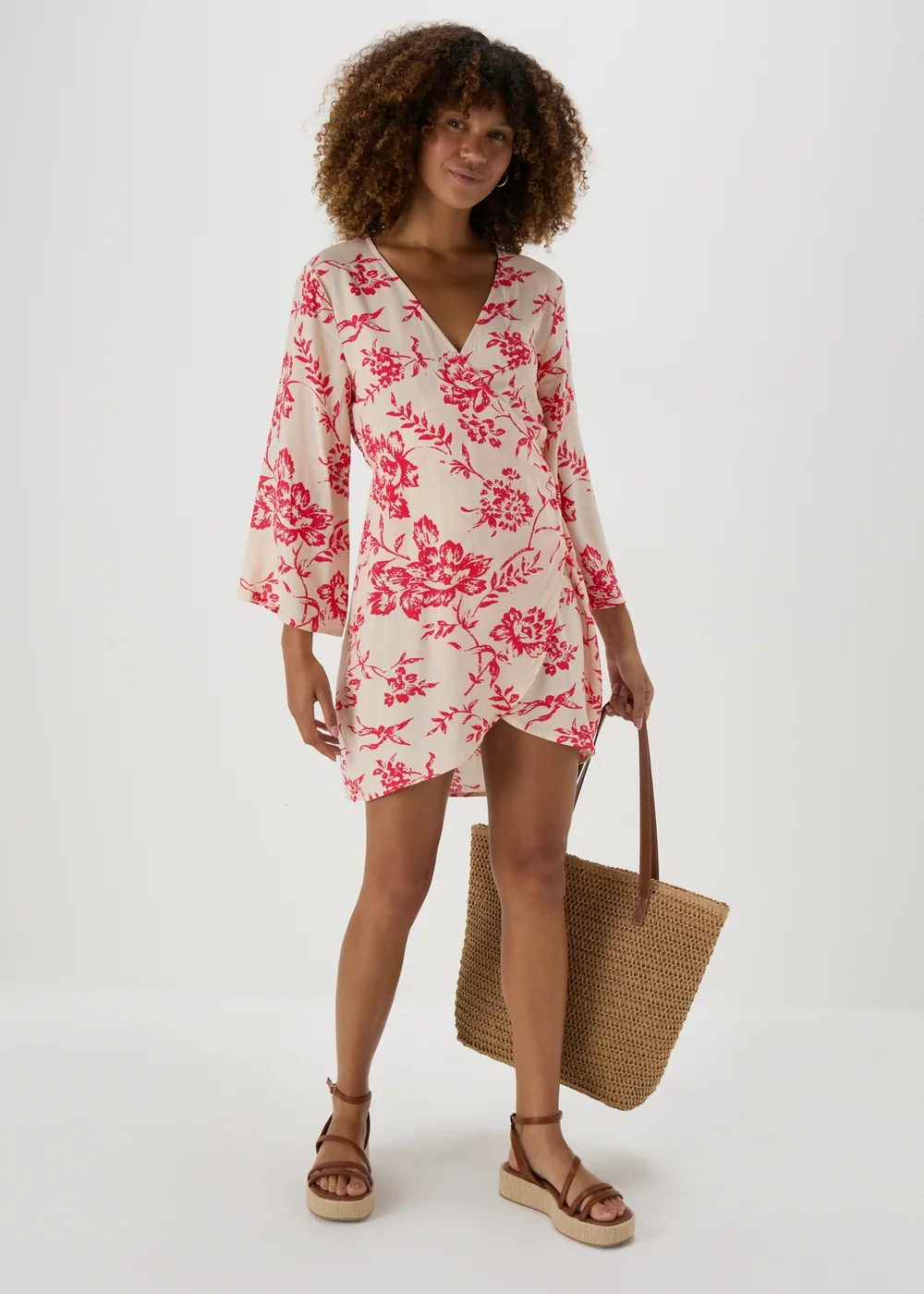 JDY Cream & Pink Floral Dress - 8 Image 4