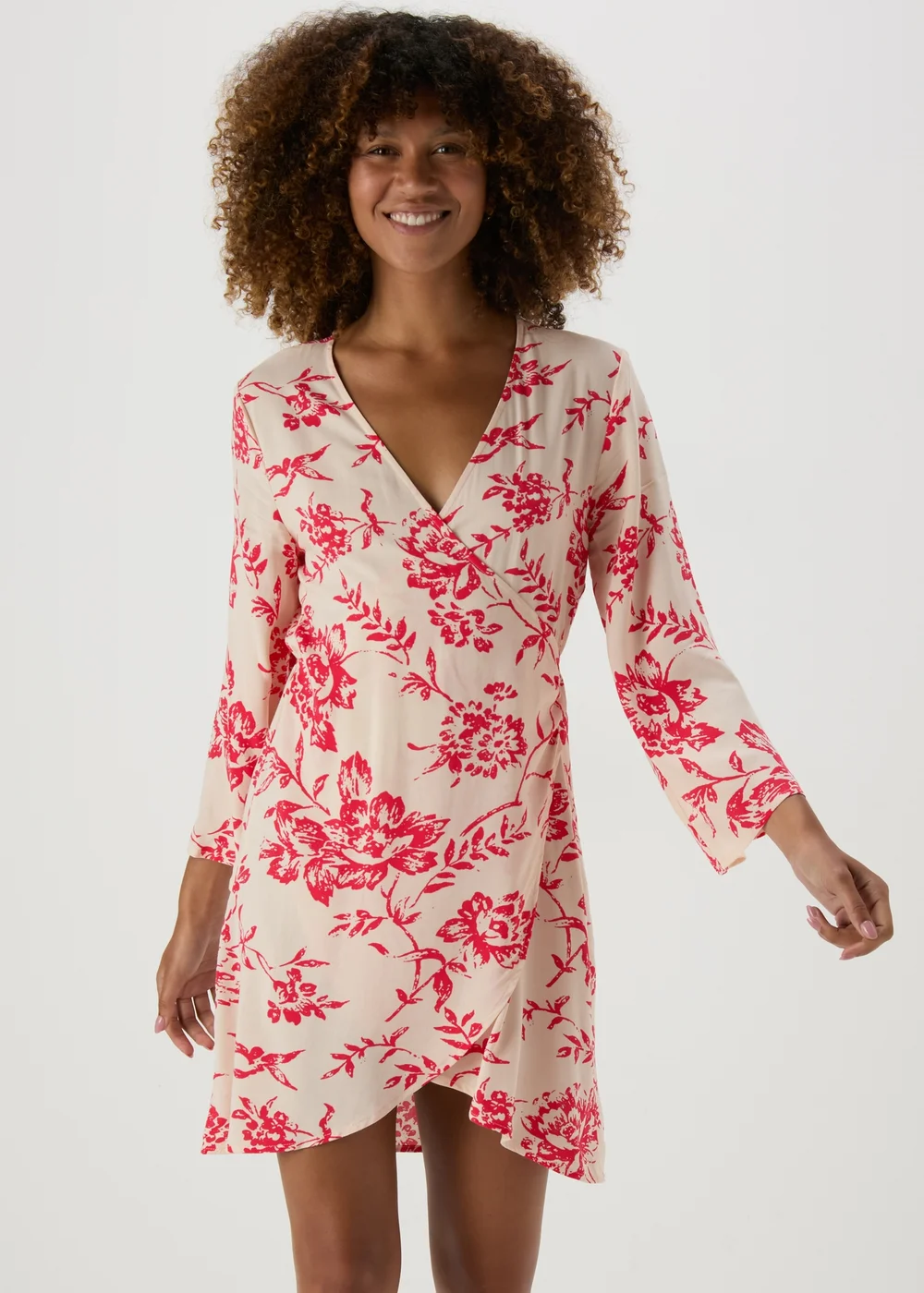JDY Cream & Pink Floral Dress - 8 Image 1