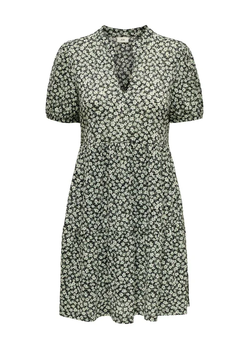 JDY Green Floral V Neck Tea Dress - 8 Image 1