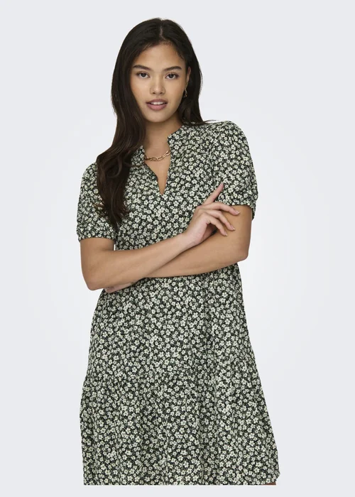 JDY Green Floral V Neck Tea Dress - 8 Image 3