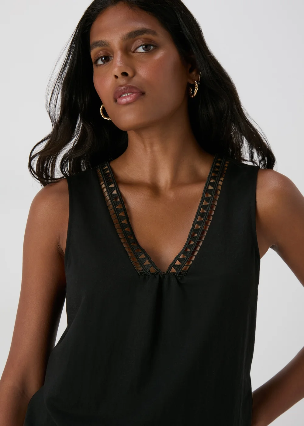 JDY Black V Neck Crochet Top - 16 Image 3
