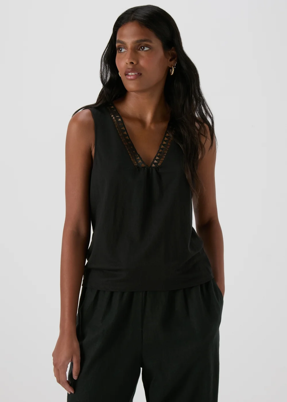 JDY Black V Neck Crochet Top - 16 Image 1