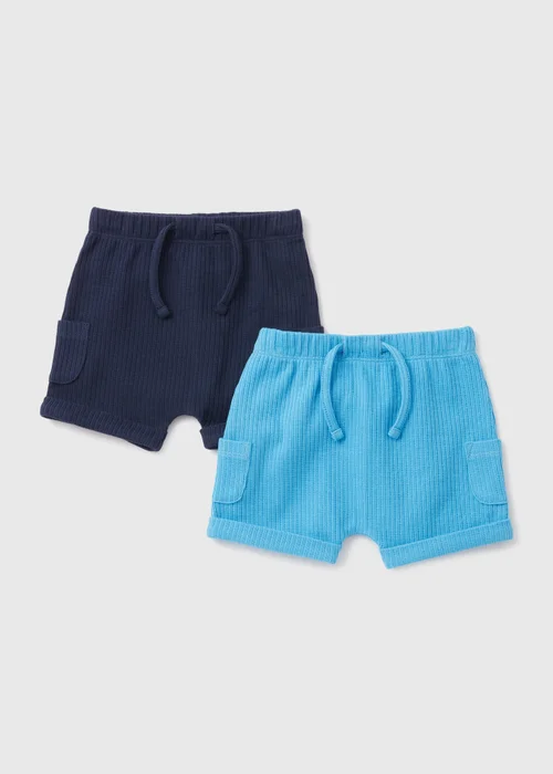 Boys 2 Pack Blue & Navy Cargo Shorts (Newborn-23mths) - 9-12 months Image 1