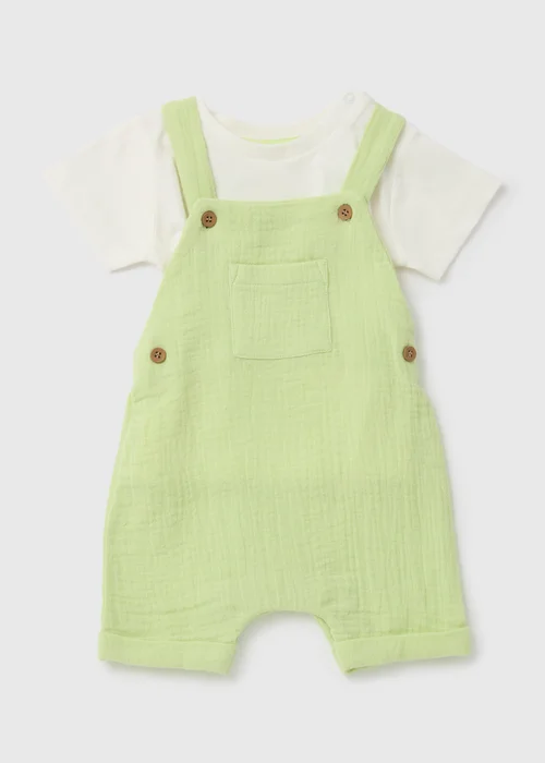 Baby Green Double Cloth Dungaree (Newborn-23mths) - Age 6 - 9 Months Image 1