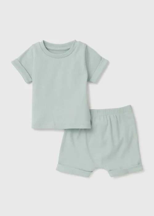 Baby Mint Ribbed T-Shirt & Shorts Set (Newborn-23mths) - 0-3 months Image 1