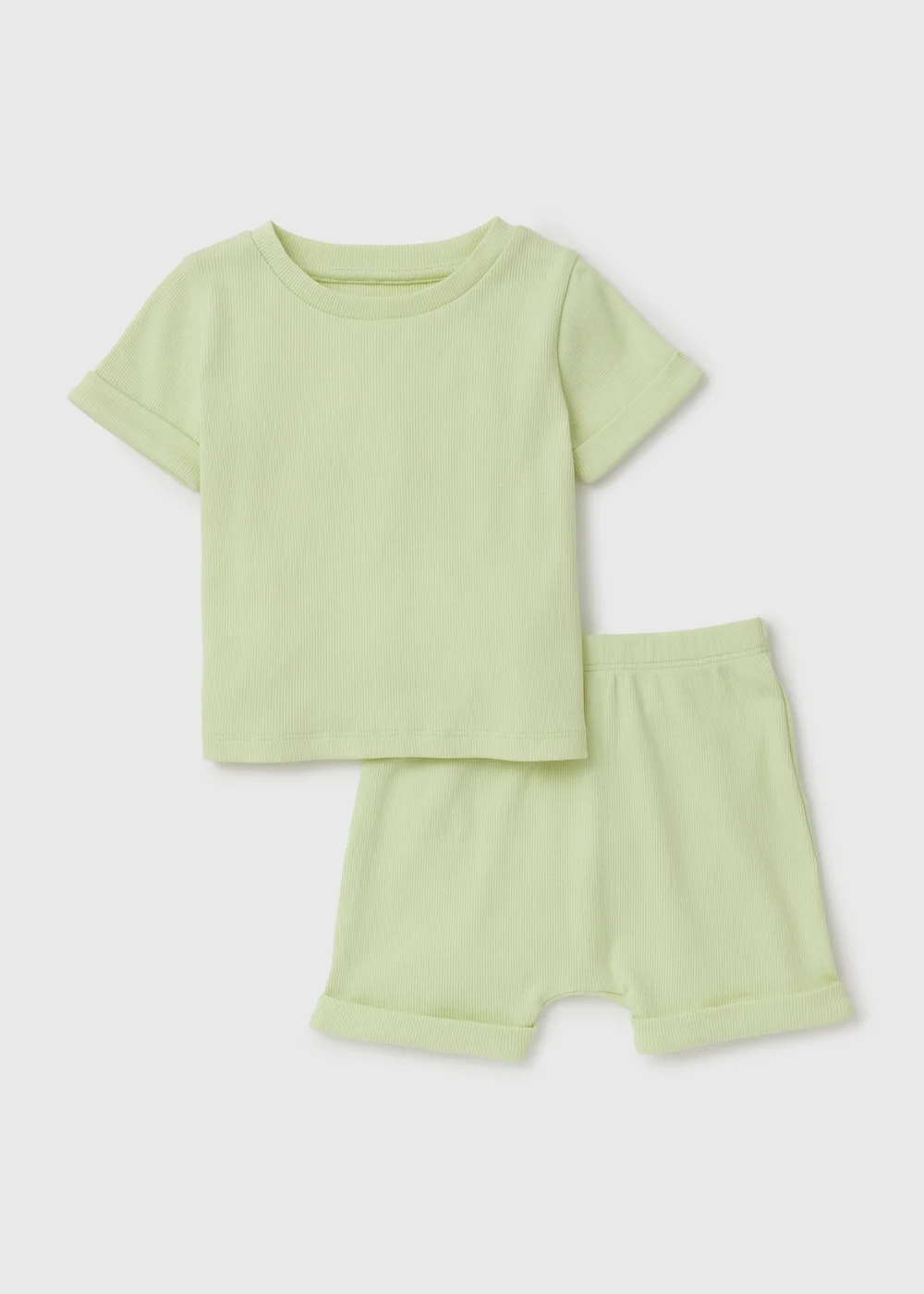 Baby Green Ribbed T-Shirt & Shorts Set (Newborn-23mths) - 0-3 months Image 1