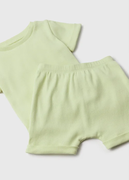 Baby Green Ribbed T-Shirt & Shorts Set (Newborn-23mths) - 0-3 months Image 2