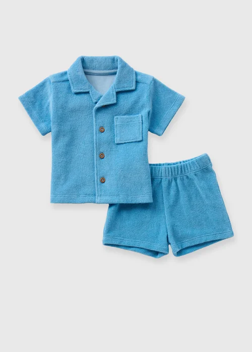 Baby Blue Towelling Shirt & Shorts Set (Newborn-23mths) - 0-3 months Image 1