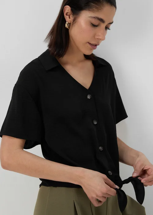 Black Solid Tie Front Airflow Shirt - 8 Image 3