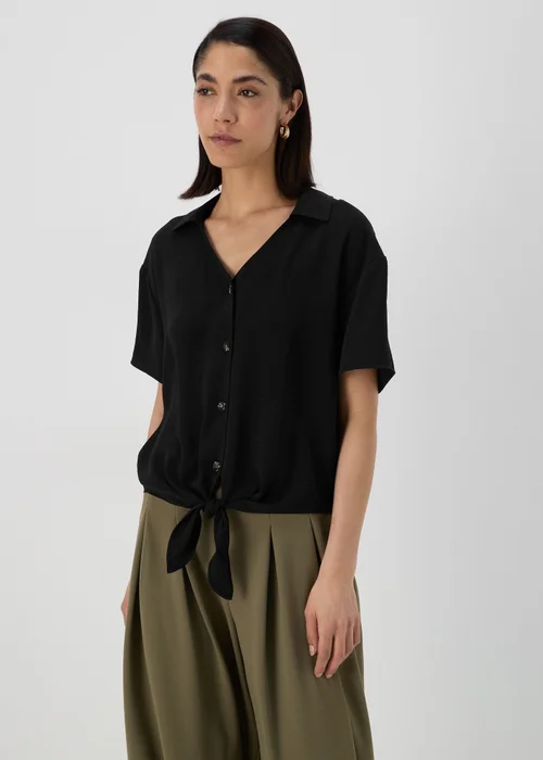 Black Solid Tie Front Airflow Shirt - 8 Image 1