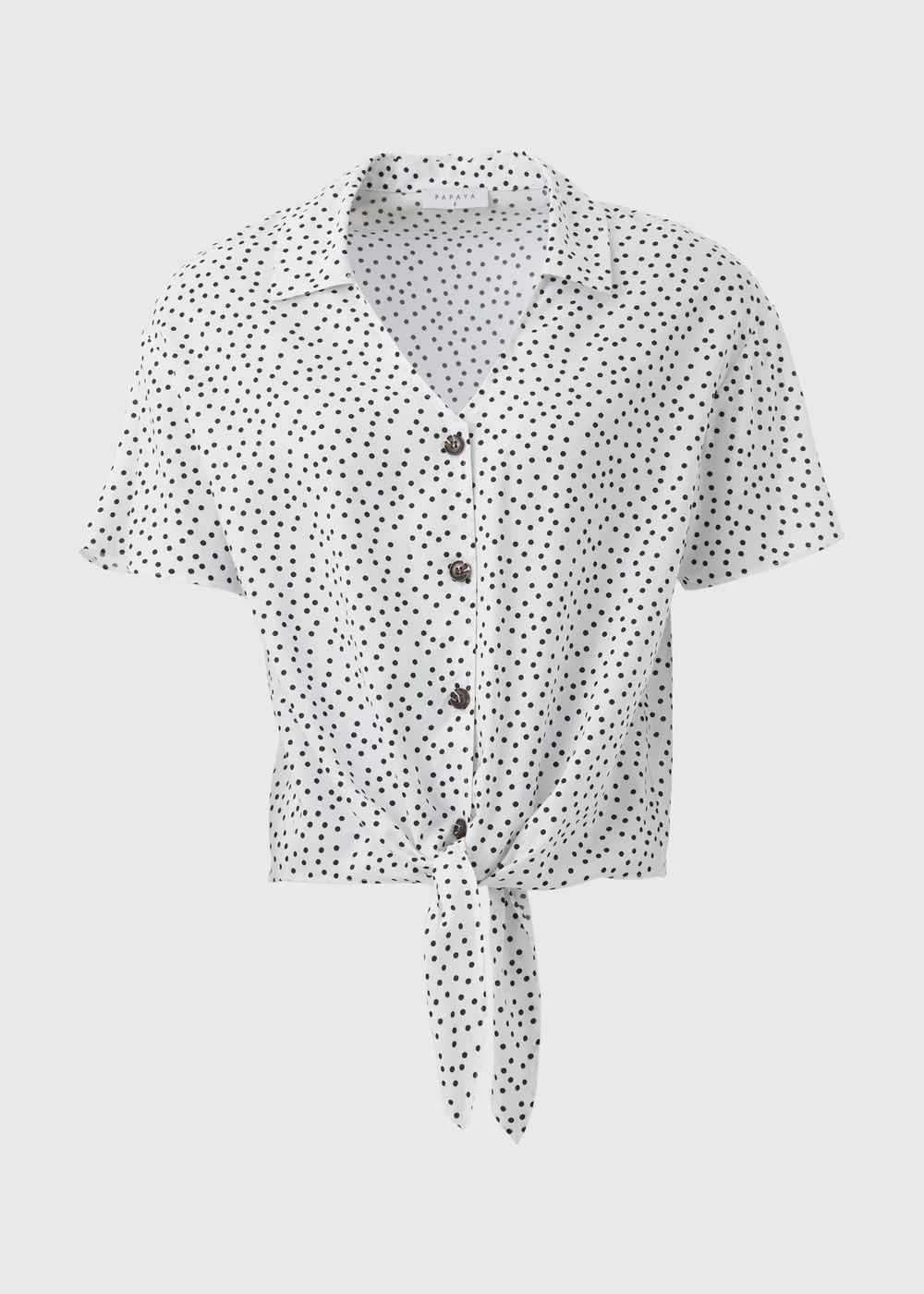 White Spot Print Tie Front Viscose Shirt - 8 Image 5