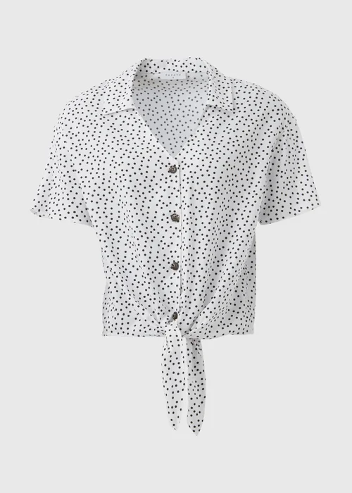 White Spot Print Tie Front Viscose Shirt - 8 Image 5