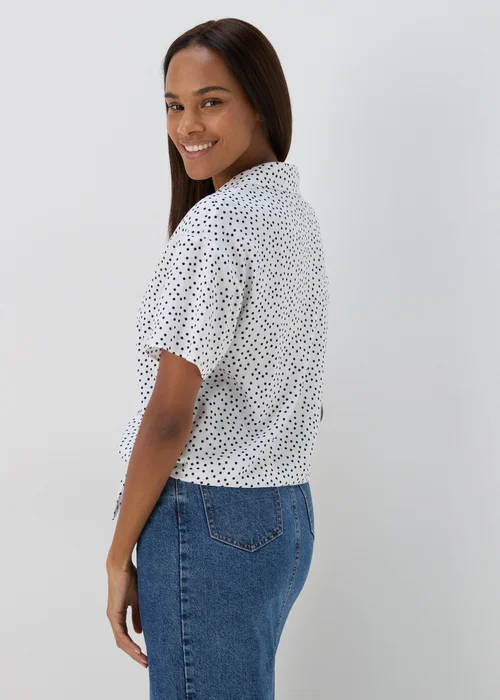 White Spot Print Tie Front Viscose Shirt - 8 Image 2