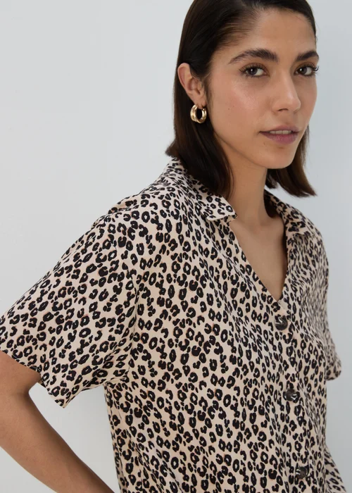 Brown Animal Print Tie Front Viscose Shirt - 8 Image 1