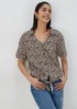 Brown Animal Print Tie Front Viscose Shirt - 8 Image 3