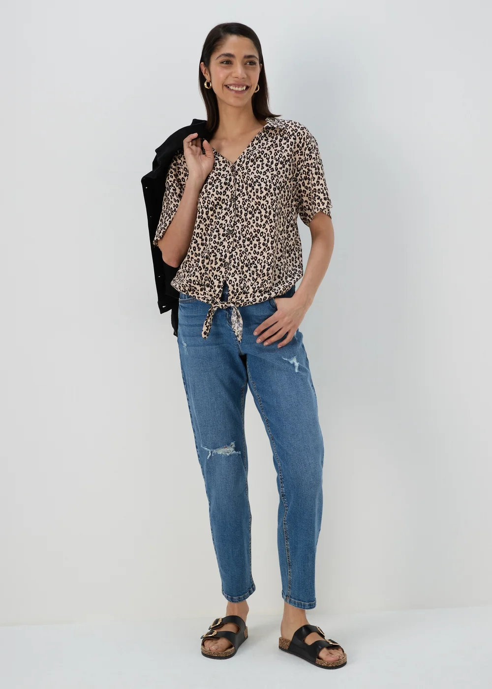 Brown Animal Print Tie Front Viscose Shirt - 8 Image 4