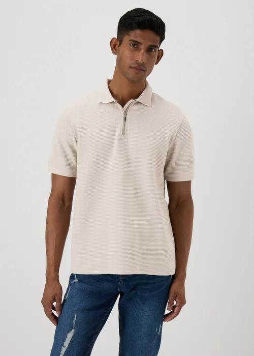 Ecru Textured Zip Polo Shirt - S Image 4