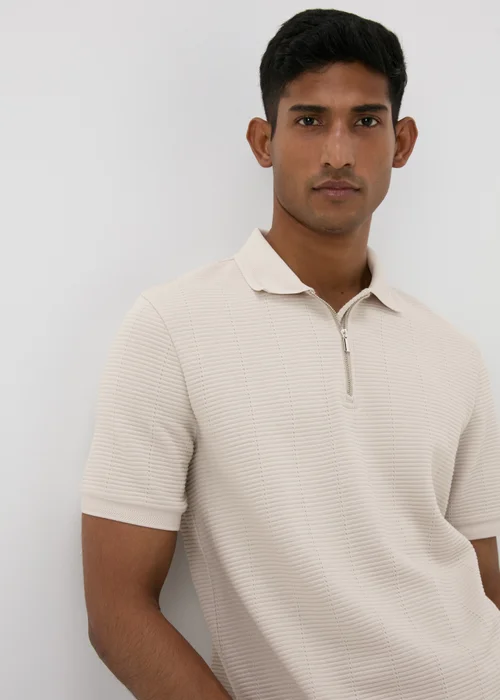 Ecru Textured Zip Polo Shirt - S Image 3