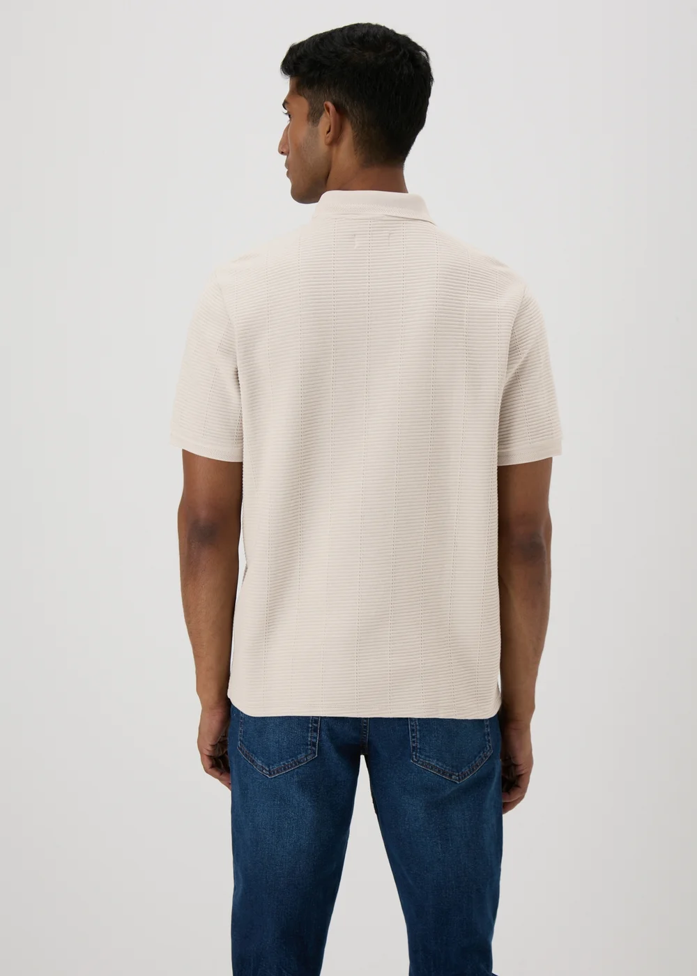 Ecru Textured Zip Polo Shirt - S Image 2