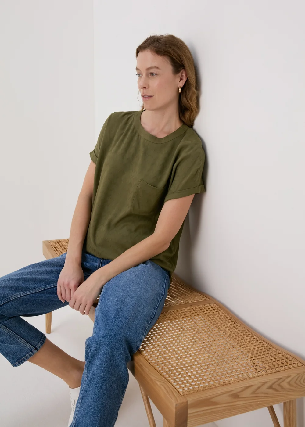 Khaki Solid Pocket Detail Box Top - Size 8 Image 4