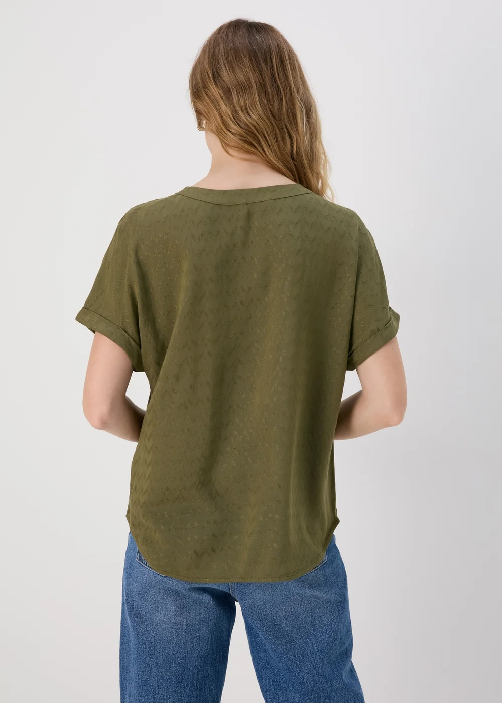 Khaki Solid Pocket Detail Box Top - Size 8 Image 2