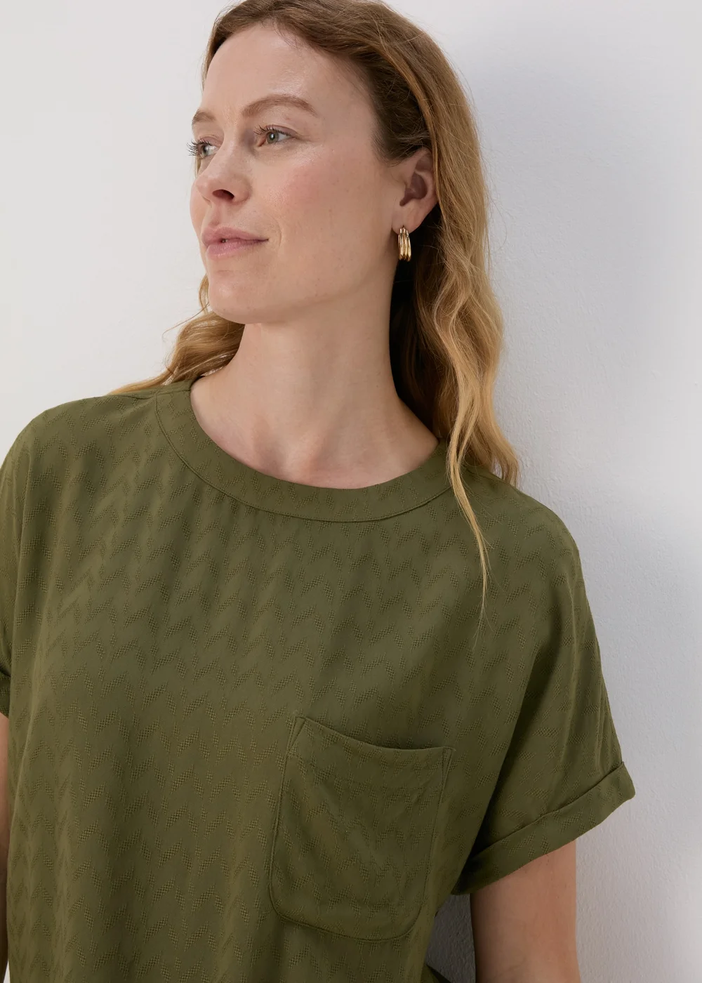 Khaki Solid Pocket Detail Box Top - Size 8 Image 3