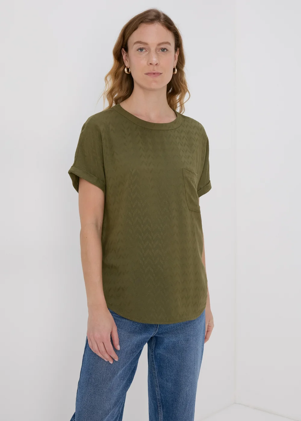 Khaki Solid Pocket Detail Box Top - Size 8 Image 1