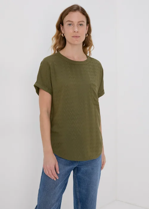 Khaki Solid Pocket Detail Box Top - Size 8 Image 1