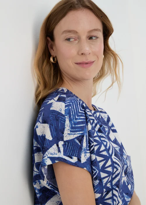 Blue Aztec Print Pocket Detail Box Top - Size 8 Image 3