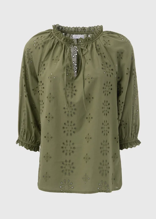 Khaki Broid Peasant Blouse Top - 8 Image 5