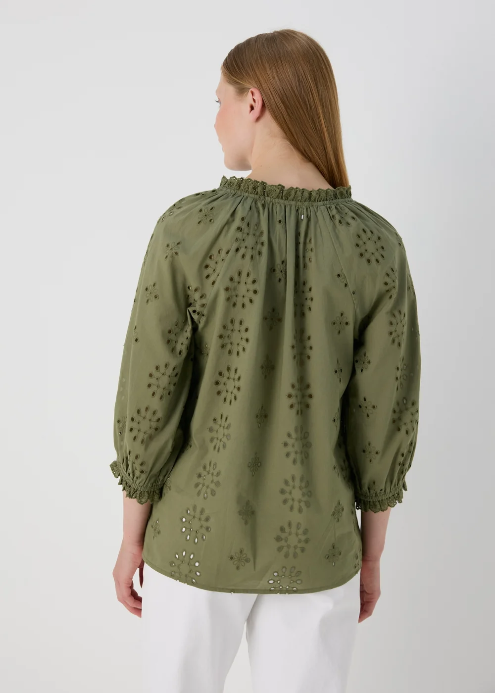 Khaki Broid Peasant Blouse Top - 8 Image 2