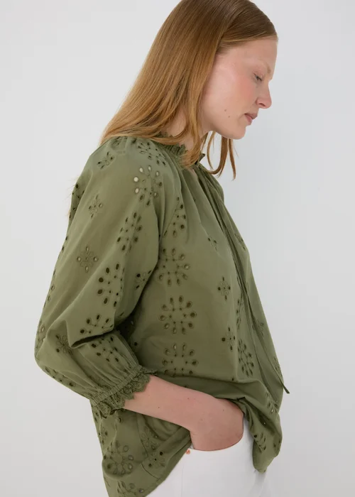 Khaki Broid Peasant Blouse Top - 8 Image 1