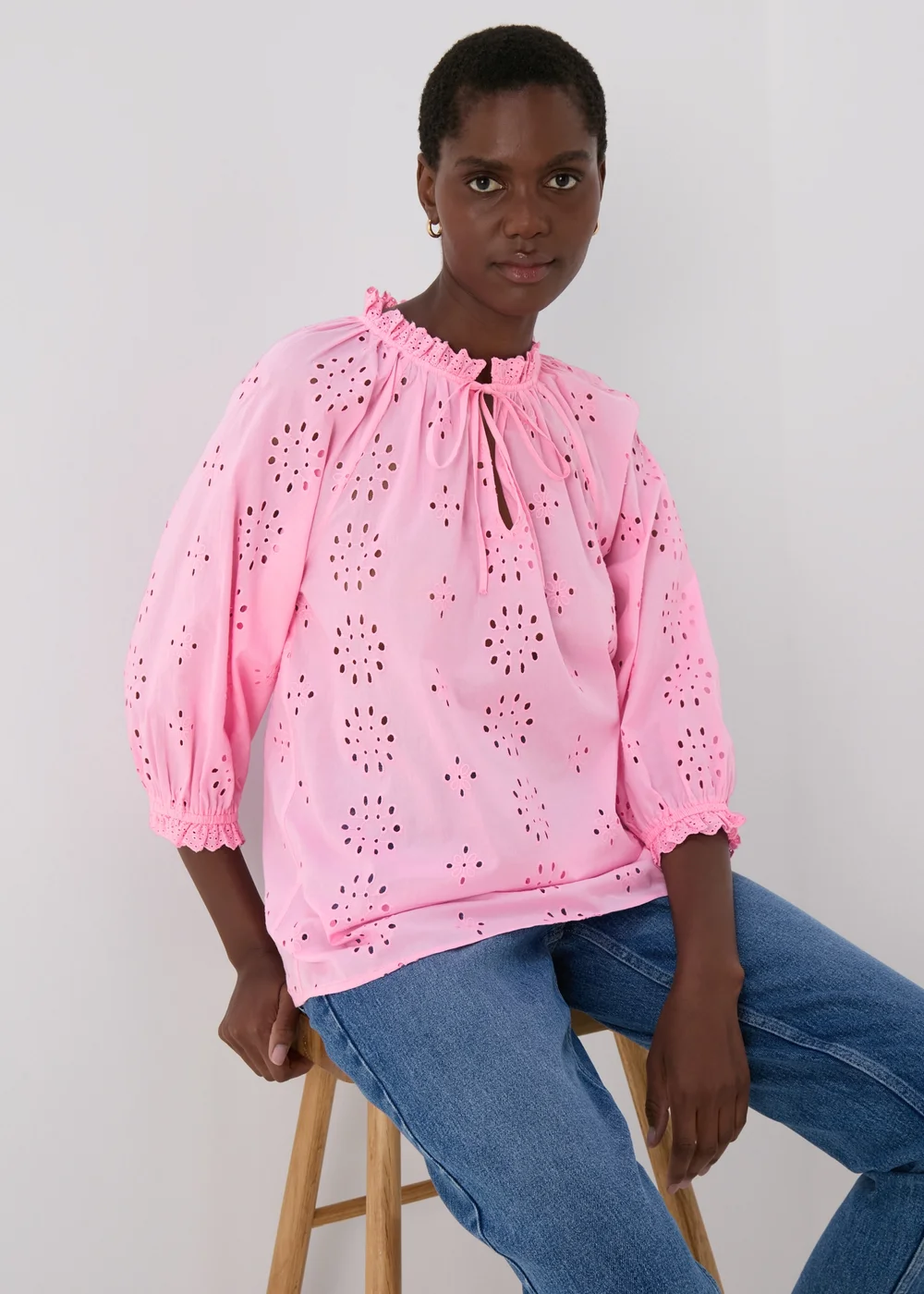 Pink Broid Peasent Blouse Top - 8 Image 1